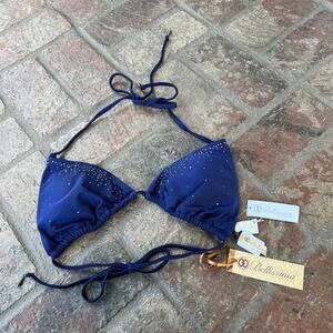 Bellissima Swarovski Bikini Top Tri Bra Midnight Blue Size XL BS120 NWT